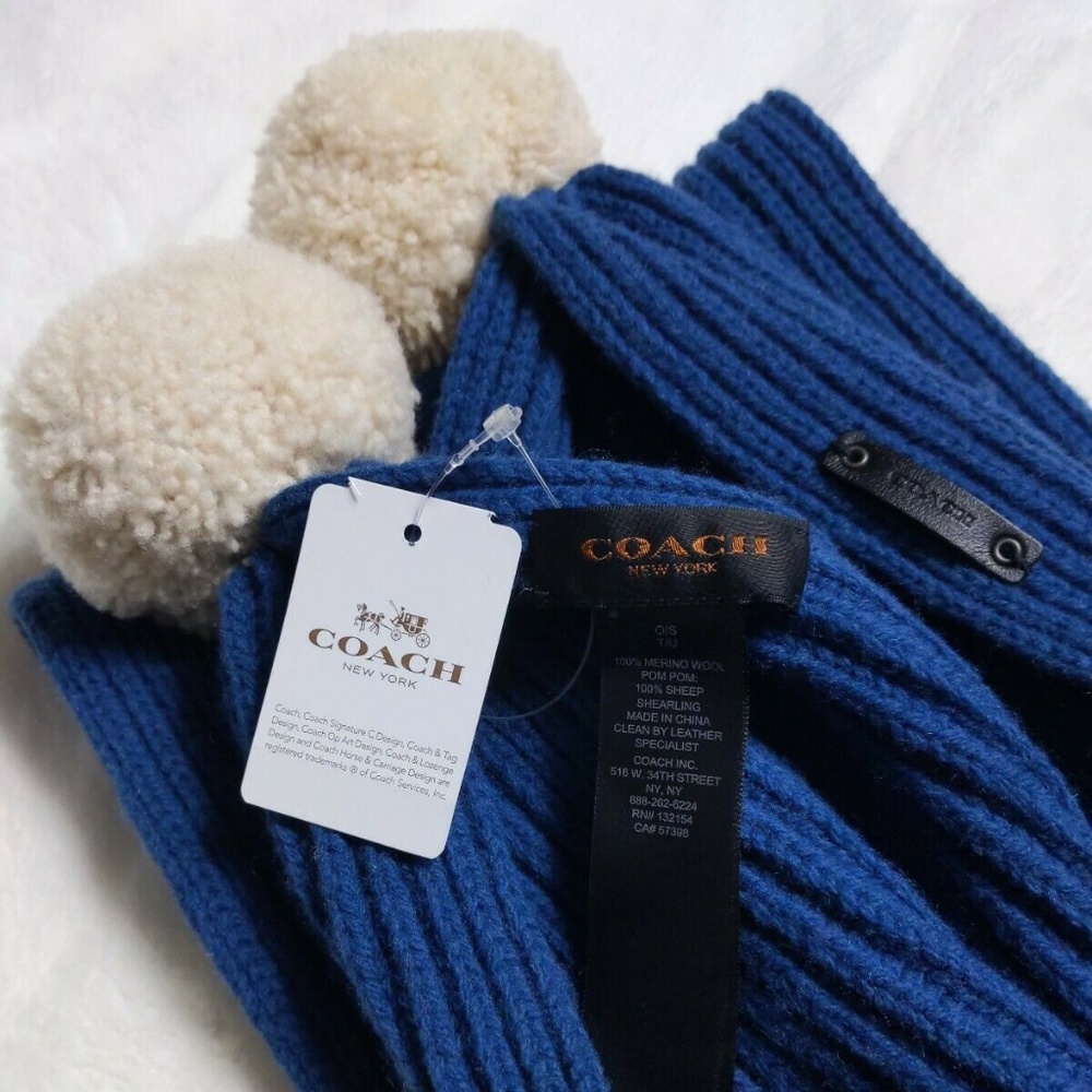 Coach Merino Wool Scarf, Shearling Poms, U… - Picture 3 of 5